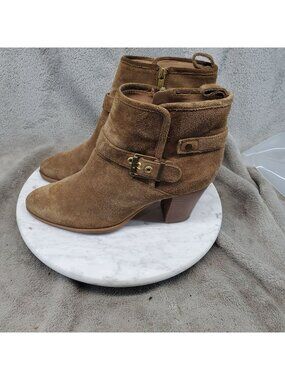 Franco Sarto Shoes Womens Size 8 Brown Suede Dorinda Strap Ankle Boots *Read*